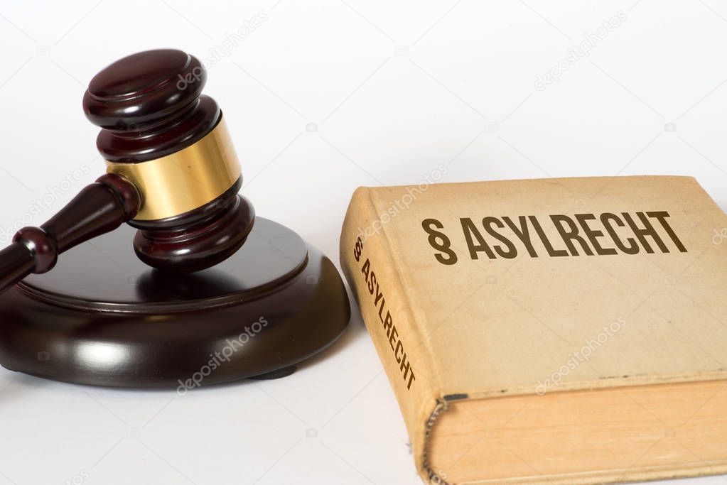 A gavel and a law book with asylum rights