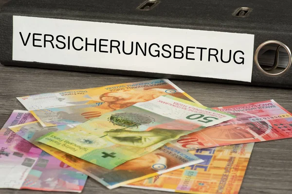 Banknotes Swiss Francs Folder Imprint Insurance Fraud — Stock Photo, Image