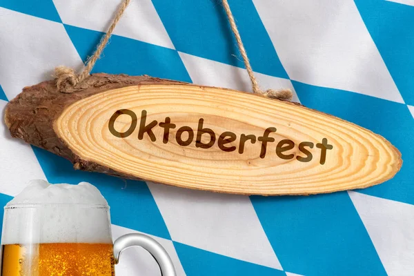 Drapeau Bavière Tasse Bière Signe Avec Empreinte Oktoberfest — Photo