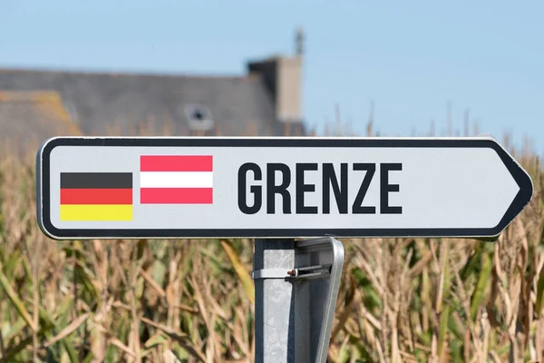 Sign Points Border Germany Austria — Stock Photo, Image