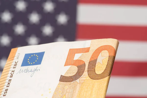Amerika Zászlaja Euróbankjegy — Stock Fotó