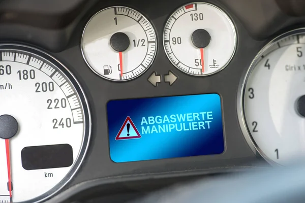 Intérieur Une Voiture Avertissement Manipulation Des Émissions Gaz Échappement — Photo