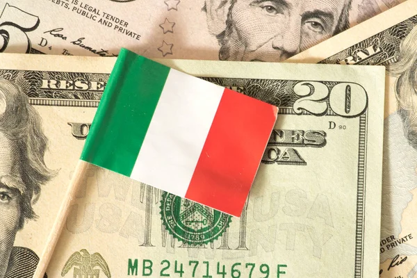 Flag of Italy and dollar bills in the background