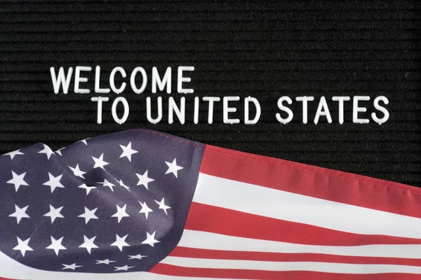 アメリカの国旗とスローガン アメリカ合衆国へようこそ — ストック写真