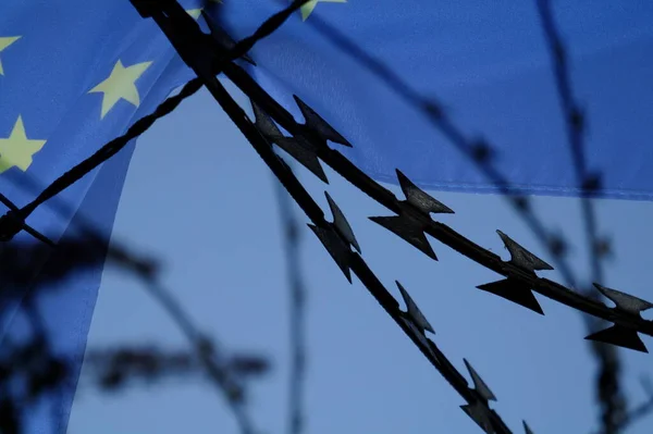 European Union Flag Barbed Wire — Stock Photo, Image