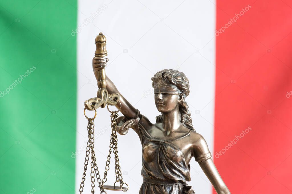 Italian national flag and the Justitia
