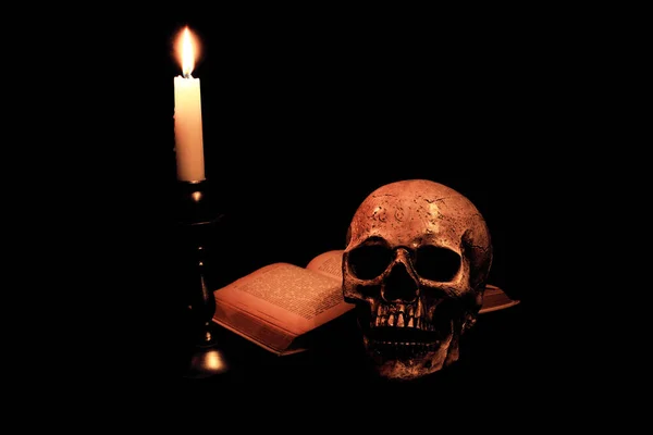 Books Skull Light Candle — Stock Photo, Image