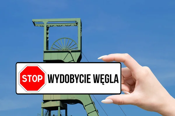 Mine Sign Stop Coal Mining Polish — Stock Photo, Image
