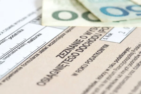 Formulář Pit Pro Daňové Přiznání Polsku Polských Zlotých Bankovkách — Stock fotografie