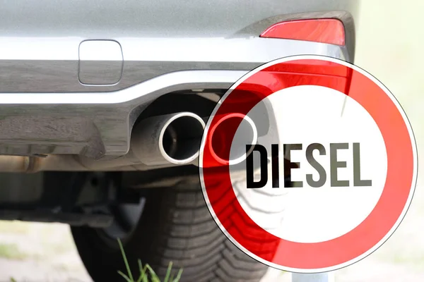 Escape Coche Aviso Una Prohibición Conducción Diesel — Foto de Stock