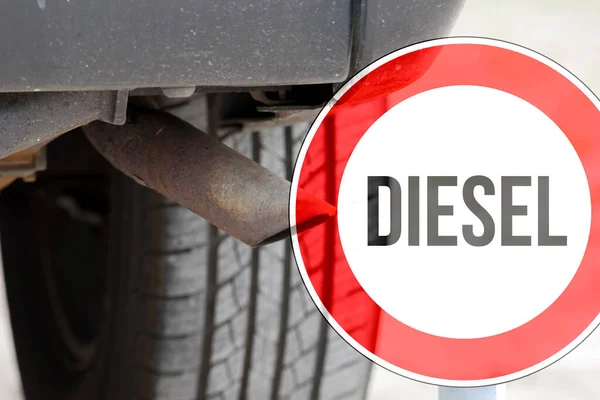 Escape Coche Aviso Una Prohibición Conducción Diesel — Foto de Stock