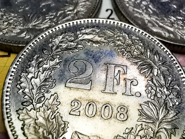 Close up of coins Swiss Francs CHF
