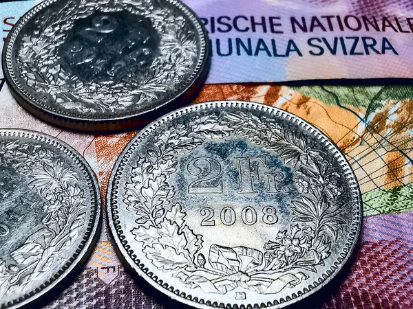 Banknotlar Madeni Paralar Sviçre Frangı Chf — Stok fotoğraf