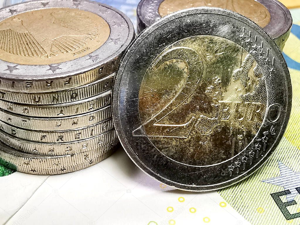 Close up of euro coins