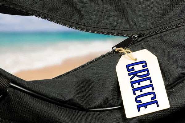 Τσάντα Και Διακοπές Στην Ελλάδα — Φωτογραφία Αρχείου
