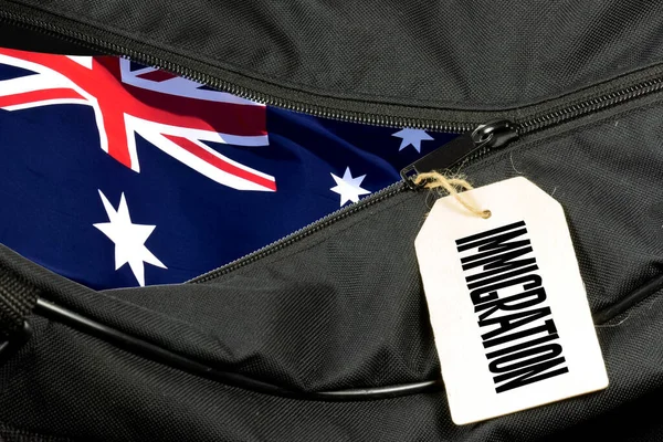 Μια Τσάντα Σημαία Αυστραλίας Και Μετανάστευσης — Φωτογραφία Αρχείου