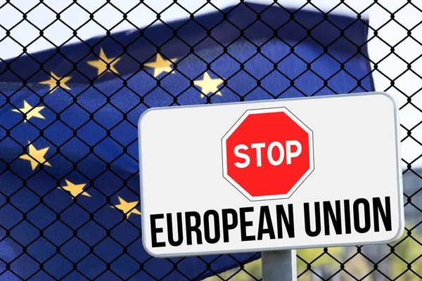 Σημαία Και Σημείωση Της Ευρωπαϊκής Ένωσης Στα Σύνορα — Φωτογραφία Αρχείου