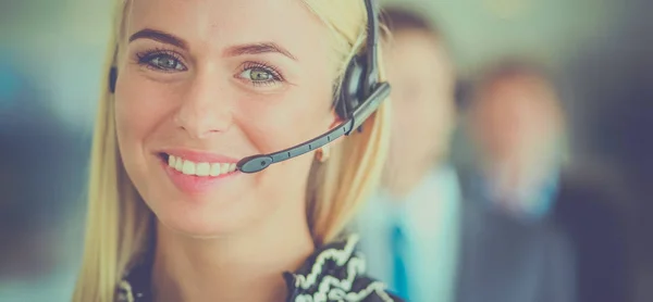 Portret van steun telefoon operator met de headset — Stockfoto