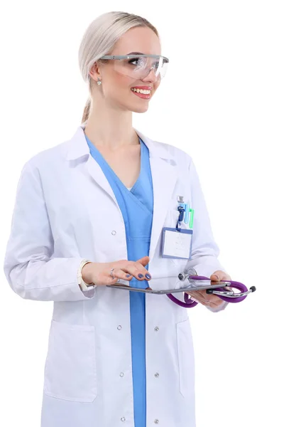 Female Doctor Using Digital Tablet Standing White Background Woman Doctors — Stock Photo, Image