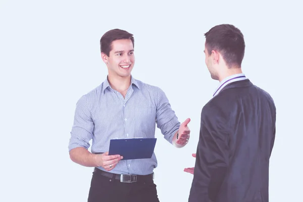 Volledige lengte portret van twee zakenlieden elkaar permanent — Stockfoto