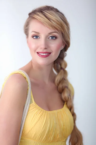 Portrait of beautiful woman on white background — Stock Photo, Image