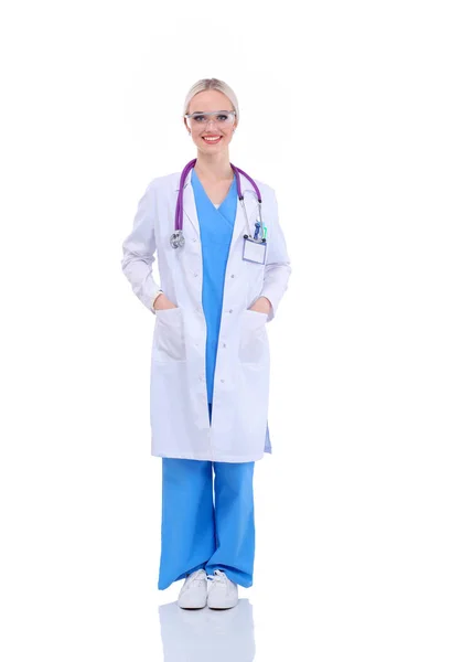 Portrait of female doctor standing against isolated on white background. Woman doctor. — Stock Photo, Image