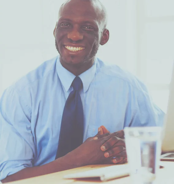 Portrait of an handsome black businessman standing in office — Stock Photo, Image