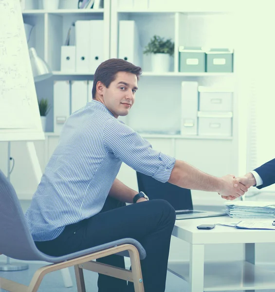 Business people sitting and discussing at meeting, in office — Stock Photo, Image