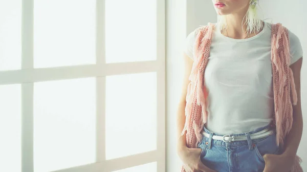 Beautiful woman standing in study. Beautiful woman. — Stock Photo, Image