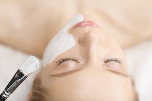 Spa facial mask application. Spa beauty organic facial mask application at day spa salon.