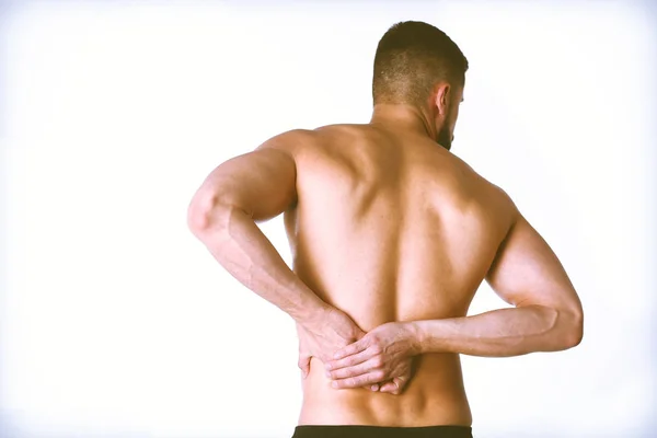 Young man holding his neck in pain. Medical concept — Stock Photo, Image