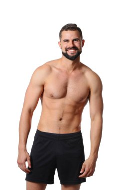Kas gövde konumu olan mutlu atletik bir adam portresi
