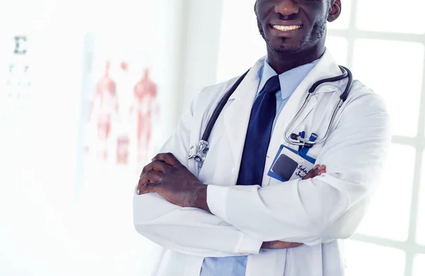 Happy afro man doctor portrait with arms crossed — Stock Photo, Image