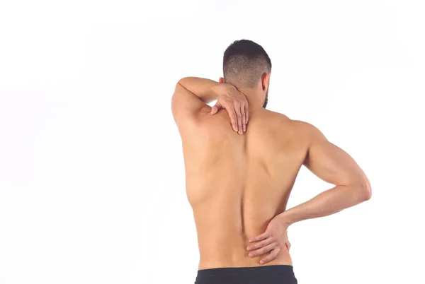 Junger Mann mit schmerzverzerrtem Nacken. medizinisches Konzept — Stockfoto
