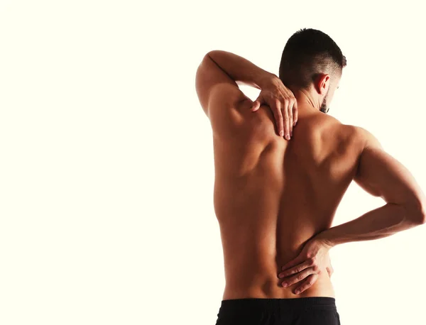 Jovem segurando o pescoço com dor. Conceito médico — Fotografia de Stock