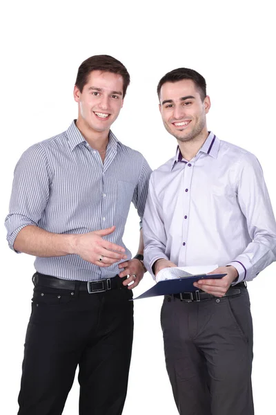 Empresários com contrato de negócios isolado em fundo branco — Fotografia de Stock