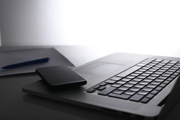 Office objects and computer on white table — Stock Photo, Image