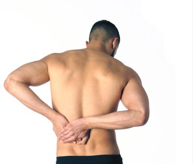 Onun boyun ağrısı tutan genç adam. Tıp kavramı