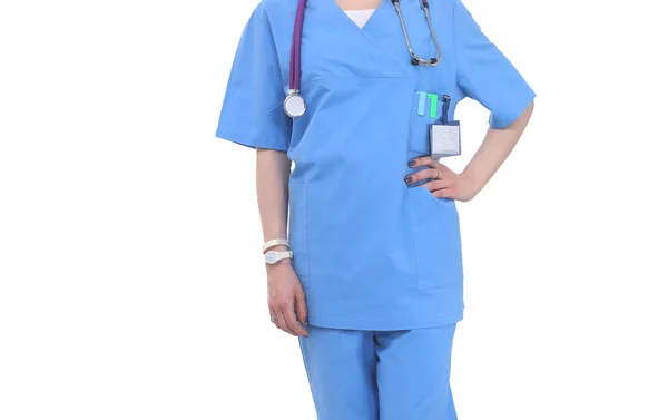 Beyaz arka planda izole edilmiş bir kadın doktorun portresi. Kadın doktor. — Stok fotoğraf