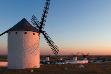 Campo de Criptana 'da geleneksel yel değirmenleri, Ciudad Real, İspanya