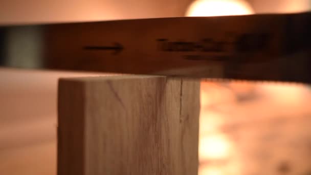 Close up of Woodworker Sawing Wood my Hand — Stock Video