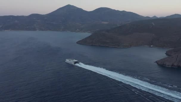 Cruise Ship passing by Islands in Greece at Sunset — Stock Video