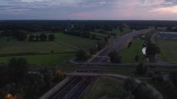 Aerial View of German Autobahn Freeway at Sunset — стокове відео