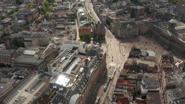 Amsterdam City Center Aerial del Palazzo Reale di Amsterdam e Monumento Nazionale — Video Stock