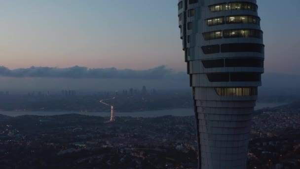 Istanbul TV Tower on Hill with epic view over all of Istanbul, Turkey at Dusk — Stock Video
