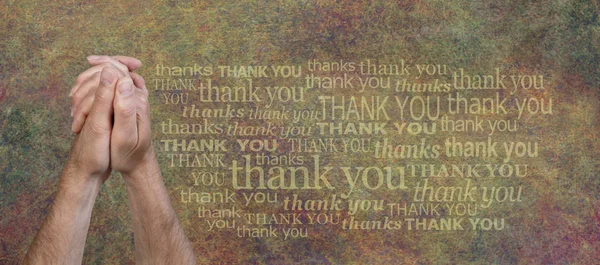 Danke Gebetshände Rustikaler Hintergrund Mann Hält Seine Hände Der Gebetsposition — Stockfoto