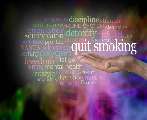 Please Consider Quitting Smoking Word Cloud Male Hand Words Quit Stock Image
