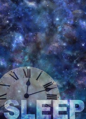 Uyanık geçmiş 12 uykusuzluk arka plan - karanlık gece gökyüzü arka plan ile bir yarı saydam Romen rakamları gösteren saat gece yarısını ve kelime ile kopya alanı yukarıdaki altında uyku