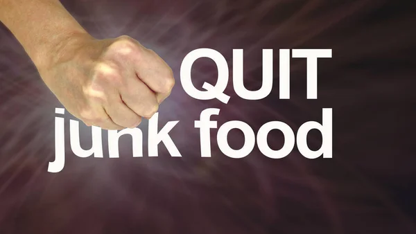 Hazte Favor Quit Junk Food Mano Femenina Tenso Puño Golpeando — Foto de Stock