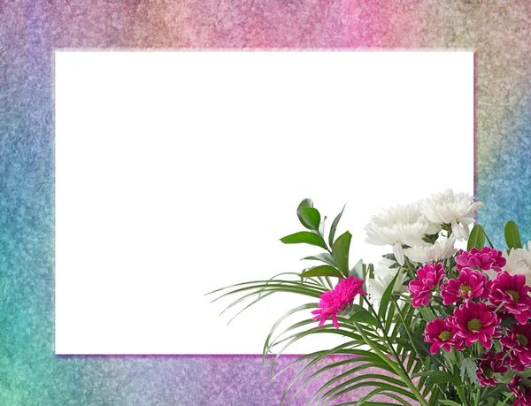 Floral Bouquet Frame Pedra Texturizada Borda Colorida Pastel Com Lindo — Fotografia de Stock